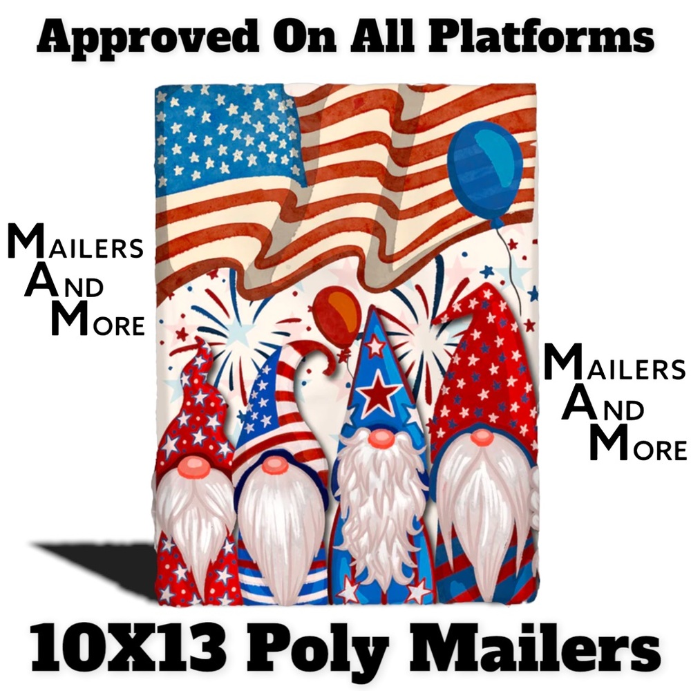 25 10X13 Poly Mailers Patriotic Gnomes USA American Flag - Picture 6 of 7
